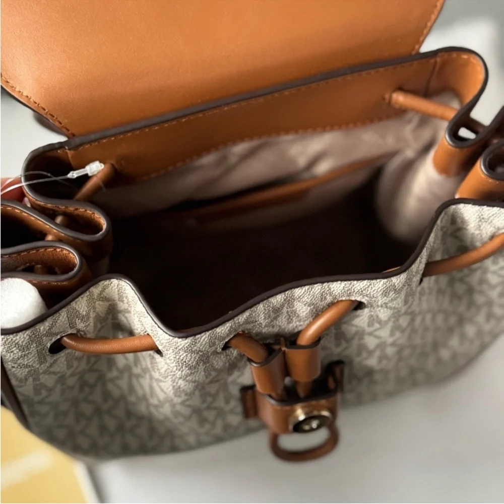 Michael Kors Brown and Cream MK Logo Backpack